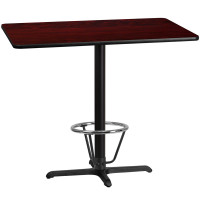 Flash Furniture XU-MAHTB-3048-T2230B-3CFR-GG 30'' x 48'' Rectangular Mahogany Laminate Table Top with 22'' x 30'' Bar Height Table Base and Foot Ring 